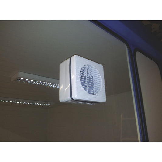 Window fan, for multi-purpose building, 150 m³/h air flow rate.