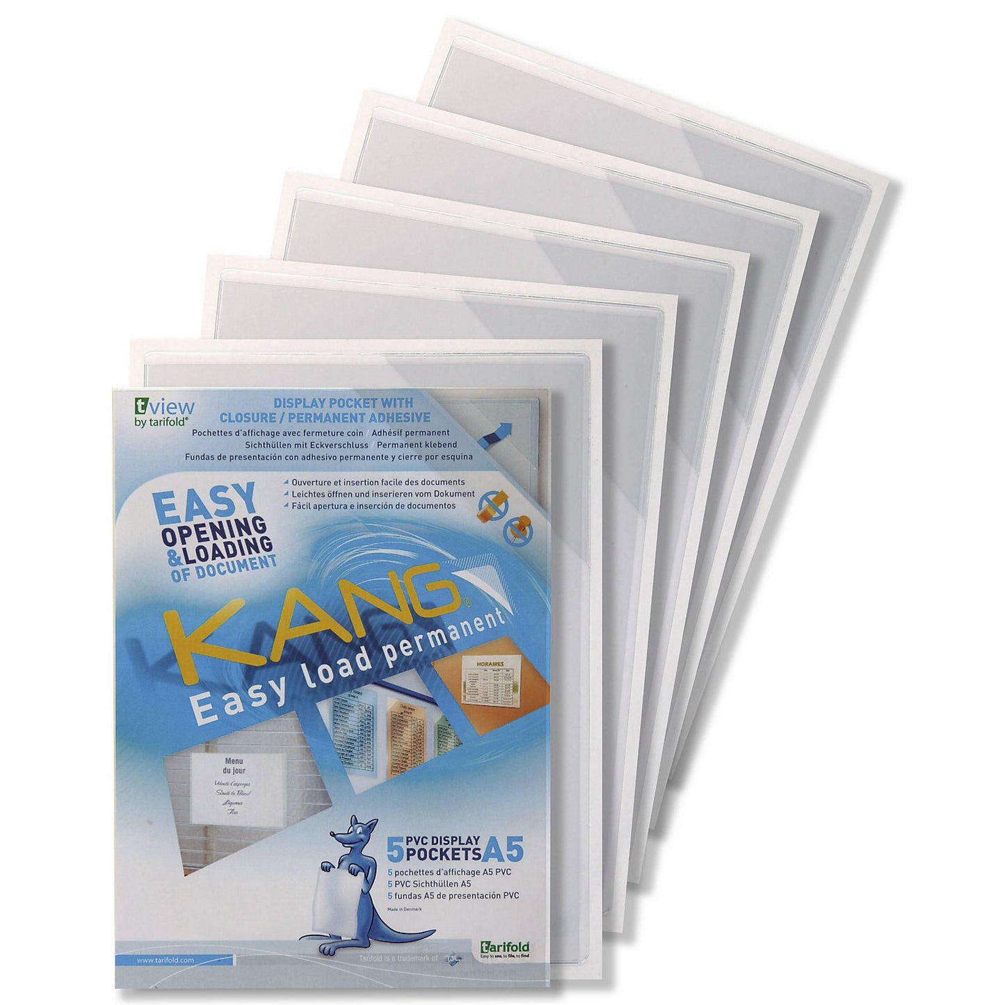 Transparent sleeve, self adhesive, A5 format, with corner clamps, pack of 5.