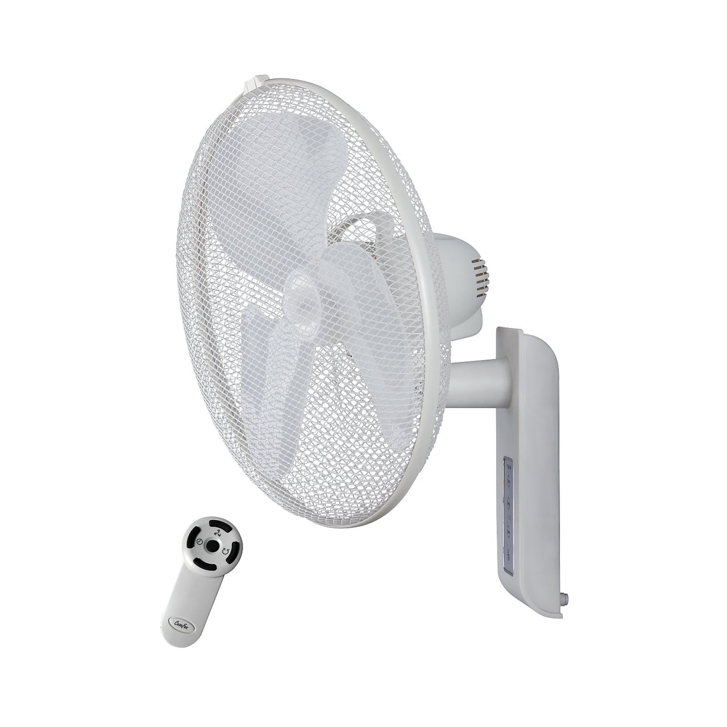 Wall fan, with remote control, matt light grey finish.