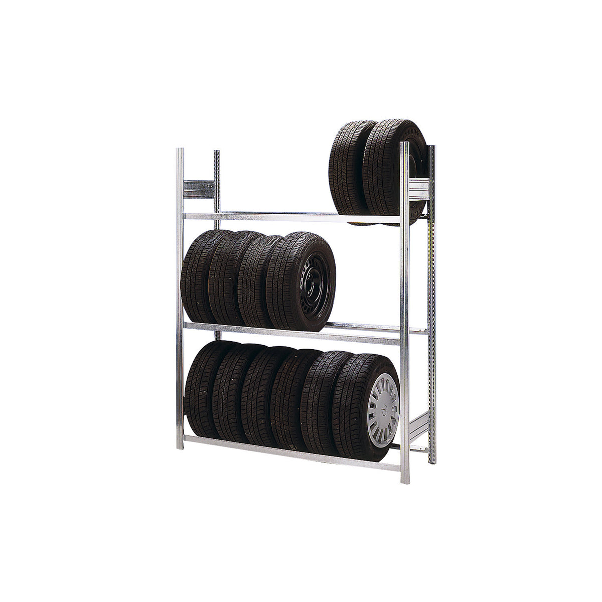 Tyre shelf unit, shelf height 2000 mm, extension shelf unit, WxD 1510 x 435 mm.