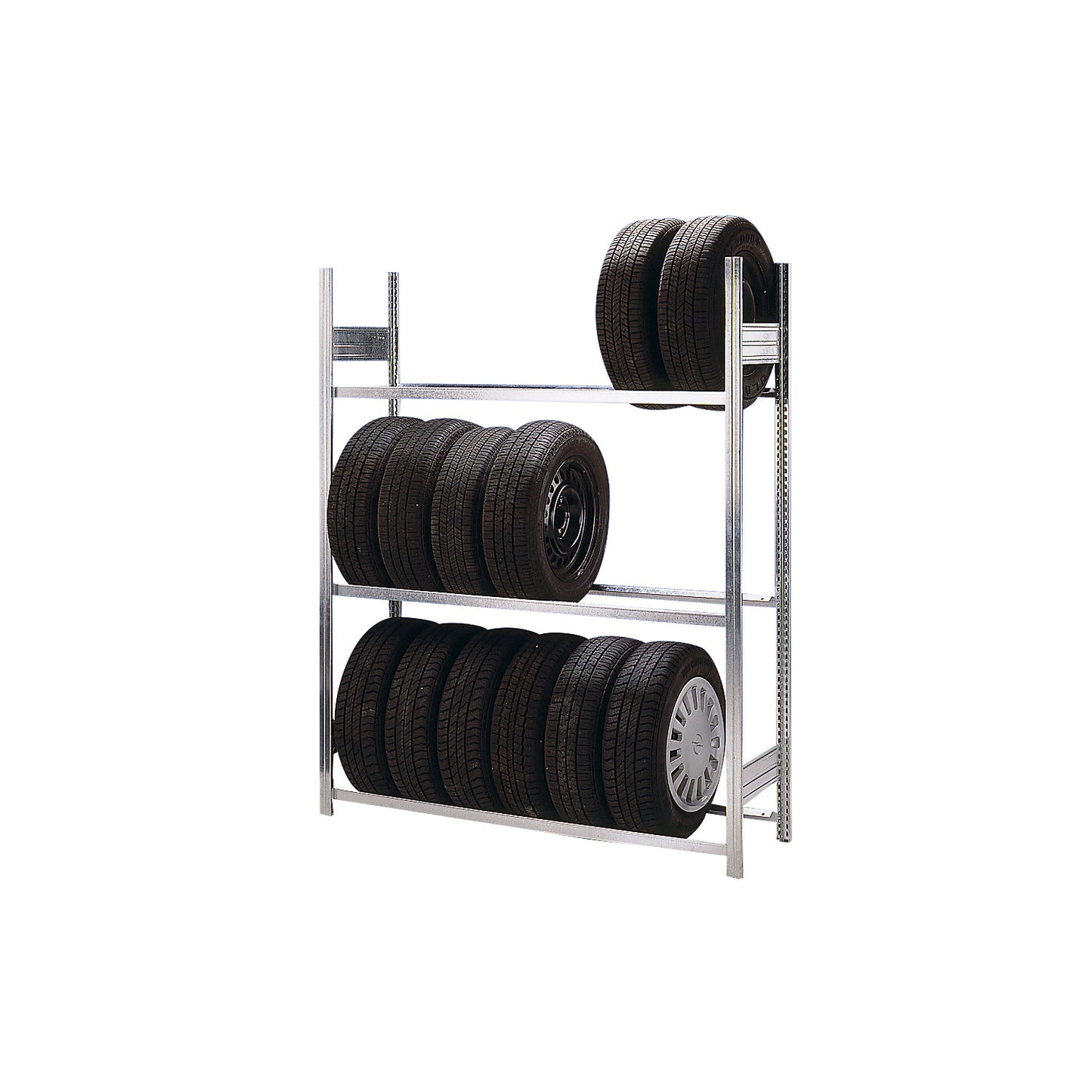 Tyre shelf unit, shelf height 2000 mm, extension shelf unit, WxD 1510 x 435 mm.