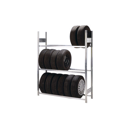 Tyre shelf unit, shelf height 2500 mm, extension shelf unit, WxD 1510 x 435 mm.