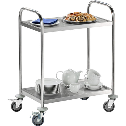 Stainless steel serving trolley, 2 shelves, LxWxH 705 x 405 x 940 mm.