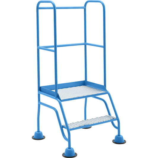 Mobile safety steps, platform and steps with diamond lattice, 2 steps, with hand rails.