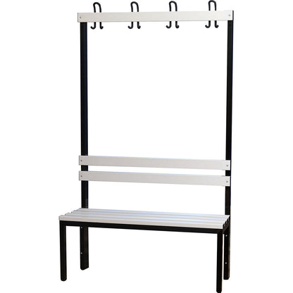 Changing room bench with back rest, single sided, PVC slats, length 1000 mm.