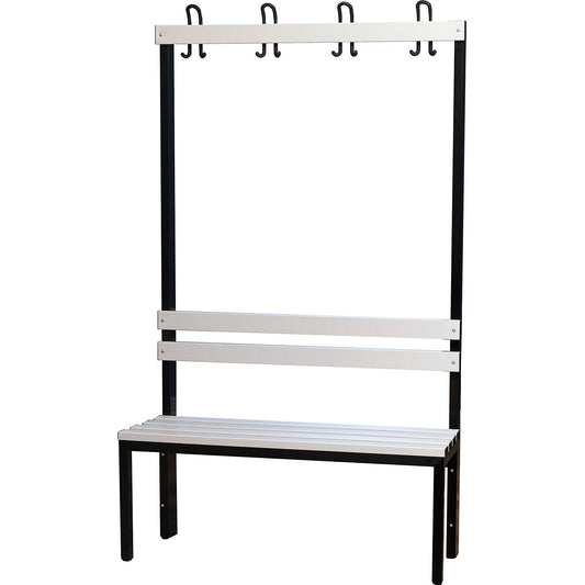 Changing room bench with back rest, single sided, PVC slats, length 1000 mm.