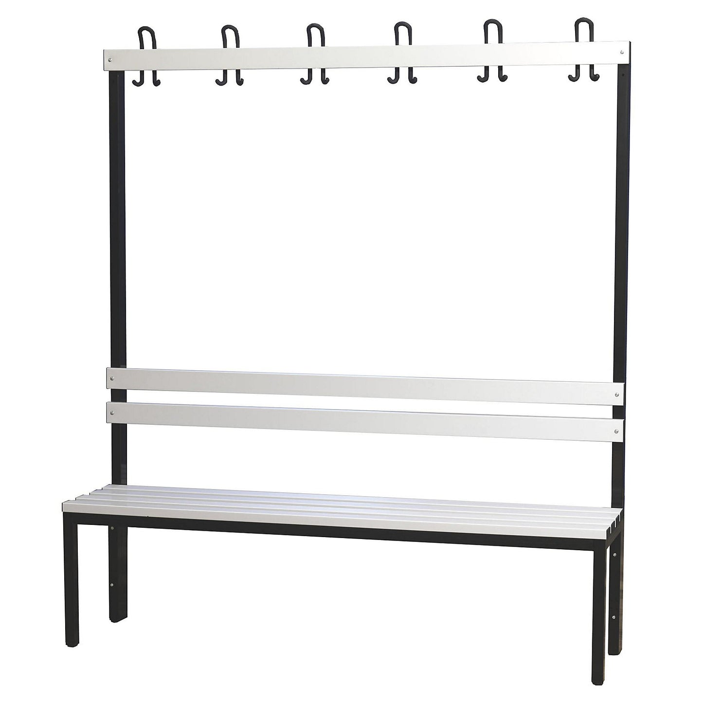 Changing room bench with back rest, single sided, PVC slats, length 1500 mm.