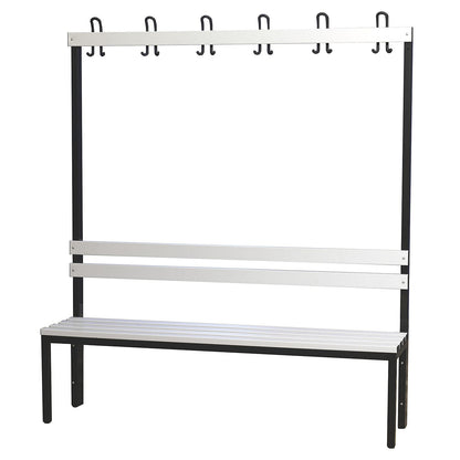 Changing room bench with back rest, single sided, PVC slats, length 1500 mm.