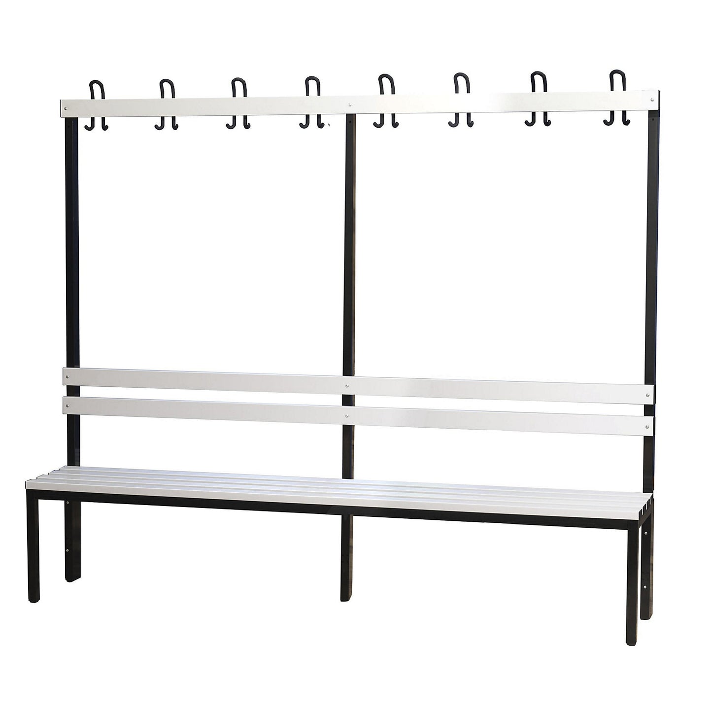 Changing room bench with back rest, single sided, PVC slats, length 2000 mm.