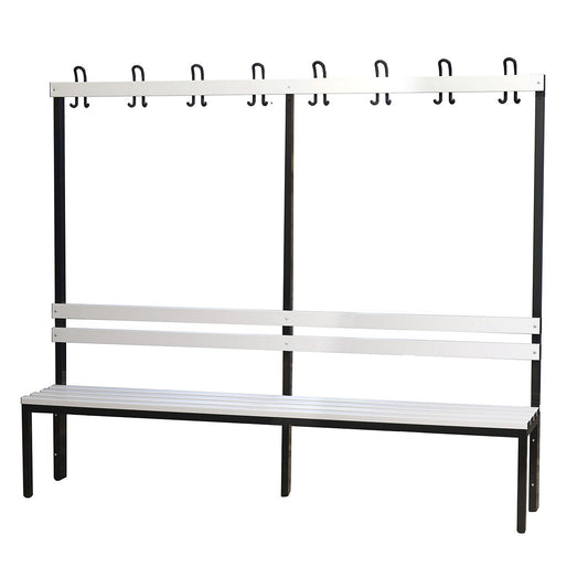 Changing room bench with back rest, single sided, PVC slats, length 2000 mm.