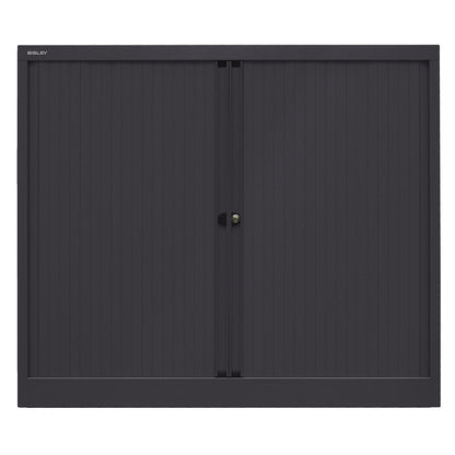 EURO roller shutter cupboard, width 1200 mm, 2 shelves, black.