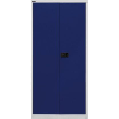 UNIVERSAL double door cupboard, HxWxD 1950 x 914 x 400 mm, with wardrobe insert, light grey / Oxford blue.