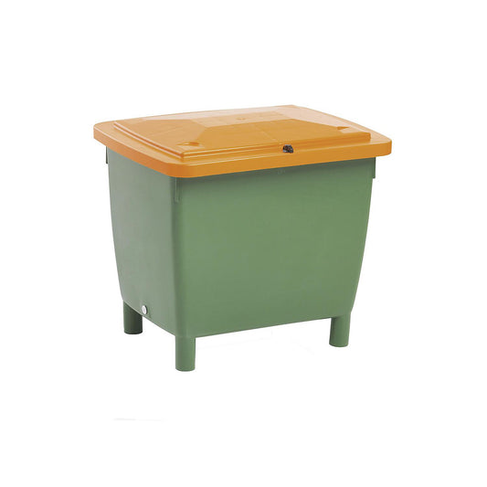 Rectangular container, with hinged lid, capacity 210 l, green container, orange lid.