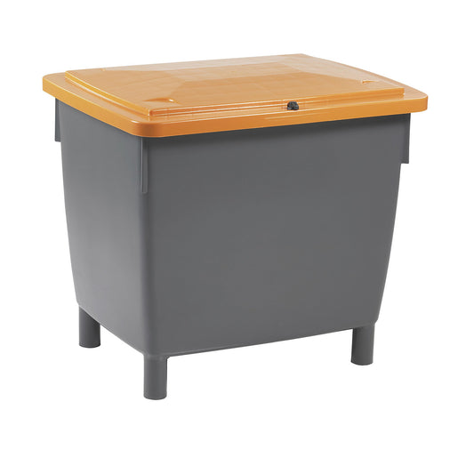 Rectangular container, with hinged lid, capacity 400 l, basalt grey container, orange lid.