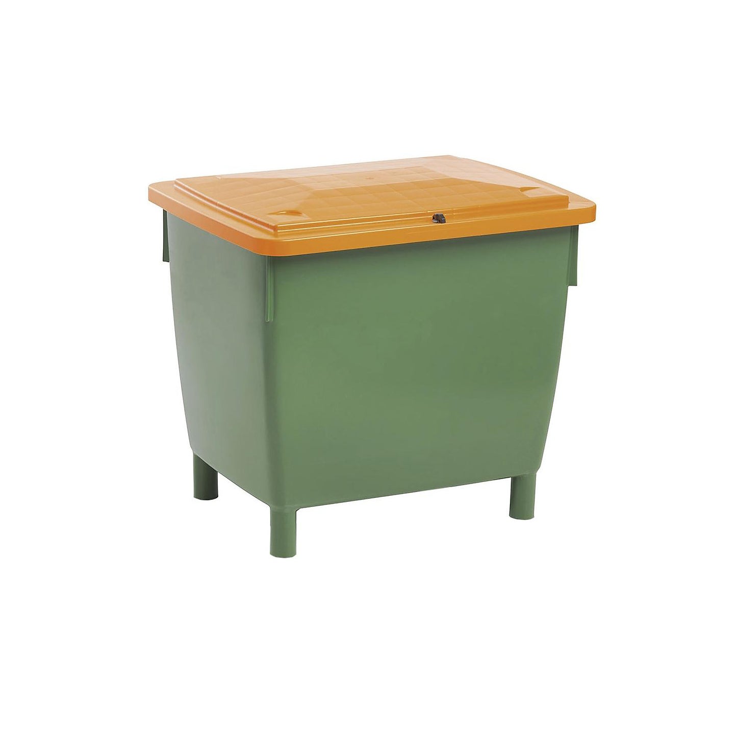 Rectangular container, with hinged lid, capacity 400 l, green container, orange lid.