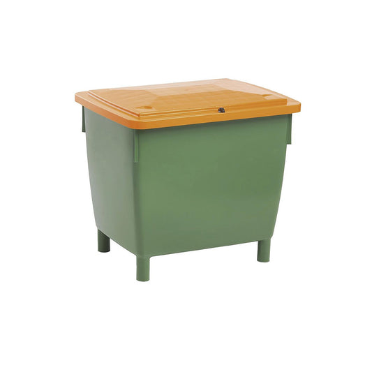 Rectangular container, with hinged lid, capacity 400 l, green container, orange lid.