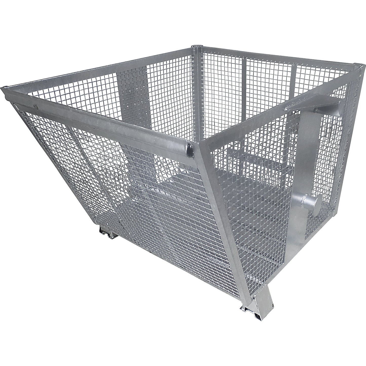 Mesh tilting skip, 4-way stackable, capacity 0.6 m³, zinc plated.