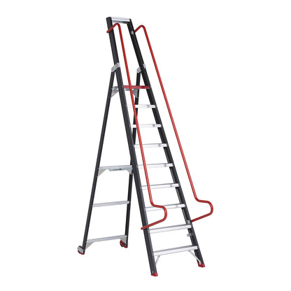 Mobile warehouse steps, with safety hand rails, 9 steps incl. platform.