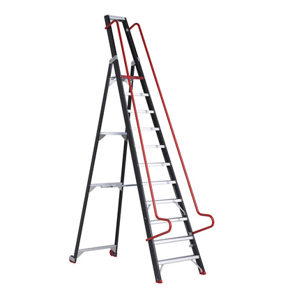 Mobile warehouse steps, with safety hand rails, 11 steps incl. platform.