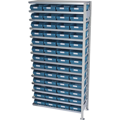 Boltless shelving unit with shelf bins, shelf height 2100 mm, extension shelf unit, depth 300 mm, 52 green bins.
