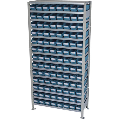 Boltless shelving unit with shelf bins, shelf height 2100 mm, basic shelf unit, depth 400 mm, 104 green bins.