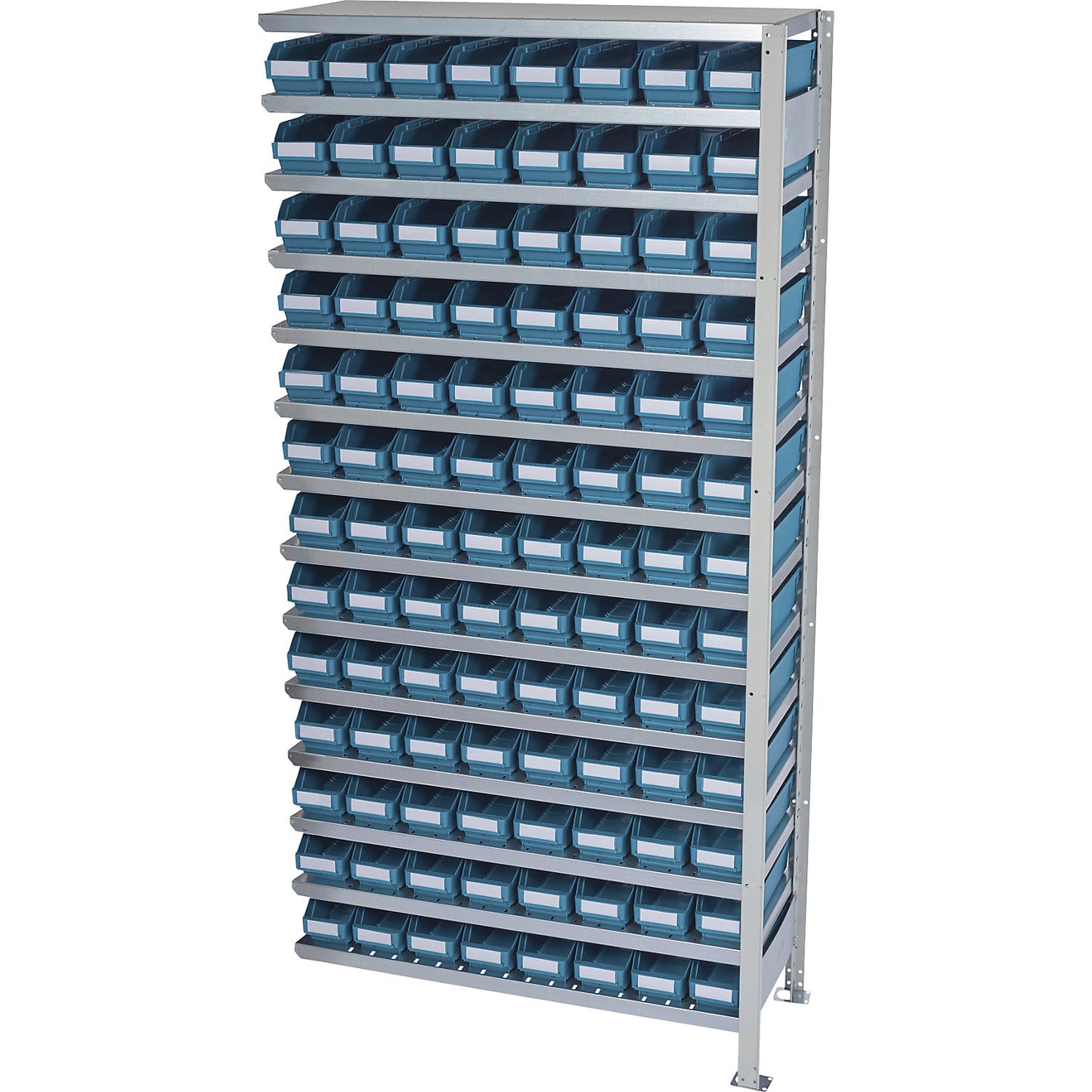 Boltless shelving unit with shelf bins, shelf height 2100 mm, extension shelf unit, depth 400 mm, 104 green bins.