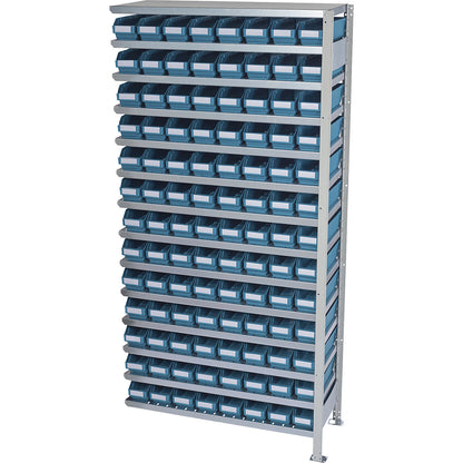 Boltless shelving unit with shelf bins, shelf height 2100 mm, extension shelf unit, depth 400 mm, 104 green bins.