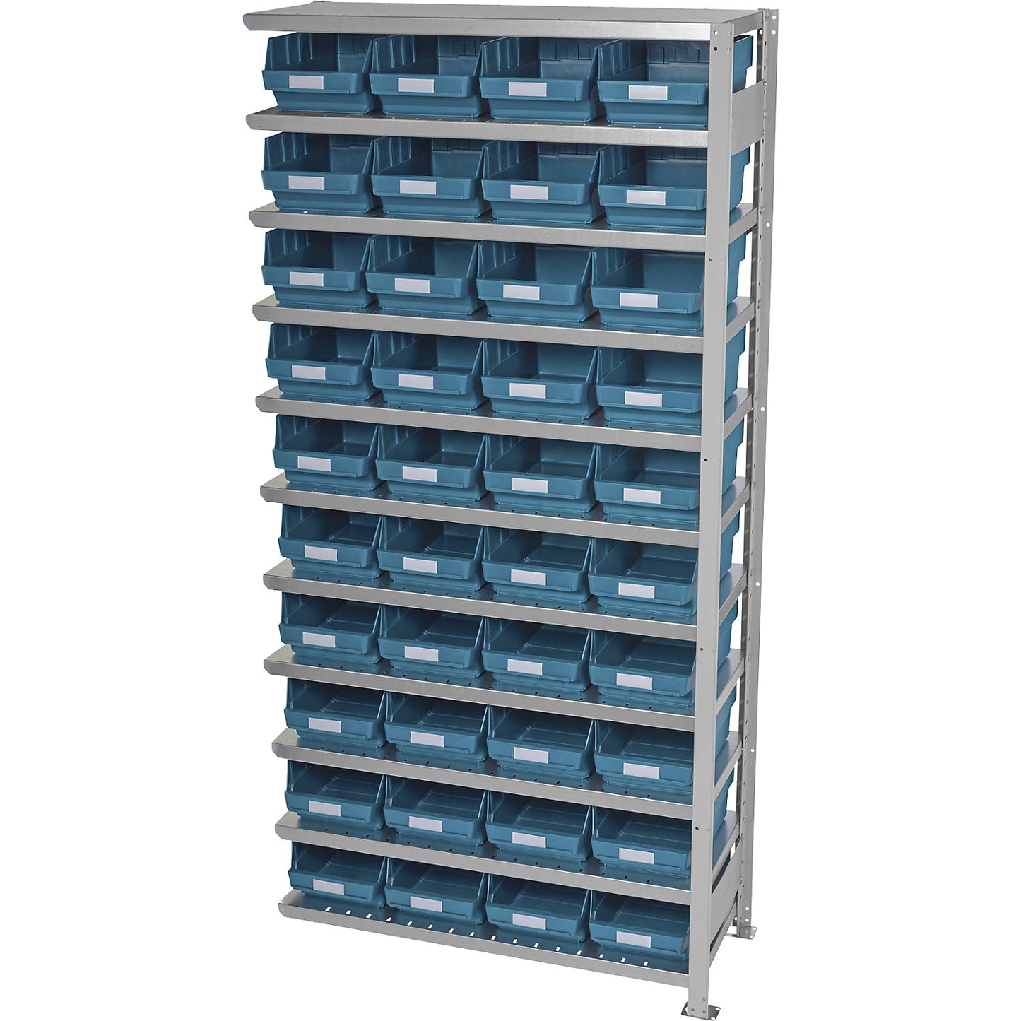 Boltless shelving unit with shelf bins, shelf height 2100 mm, extension shelf unit, depth 400 mm, 40 green bins.