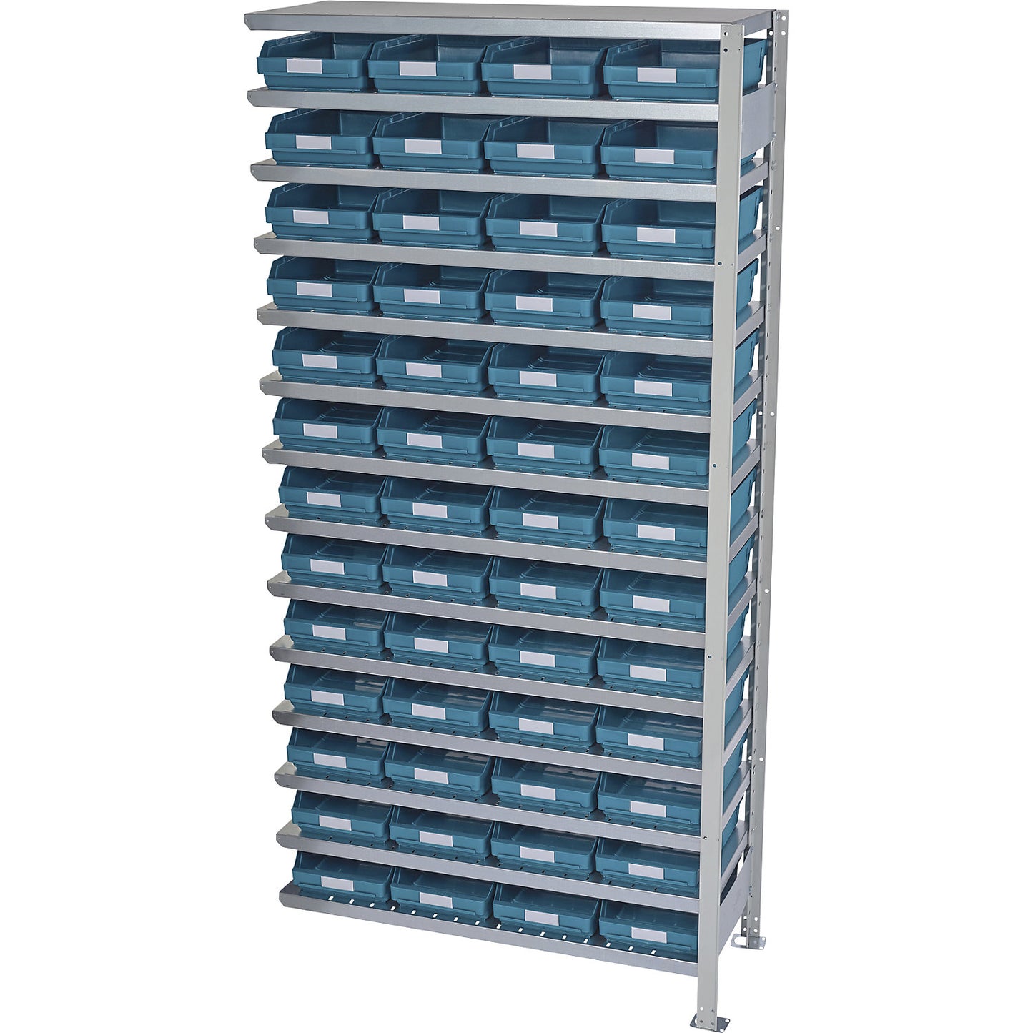 Boltless shelving unit with shelf bins, shelf height 2100 mm, extension shelf unit, depth 500 mm, 52 green bins.