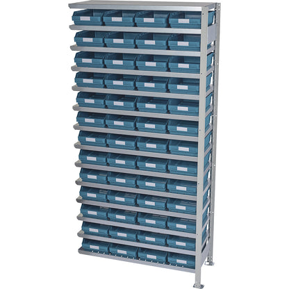 Boltless shelving unit with shelf bins, shelf height 2100 mm, extension shelf unit, depth 500 mm, 52 green bins.