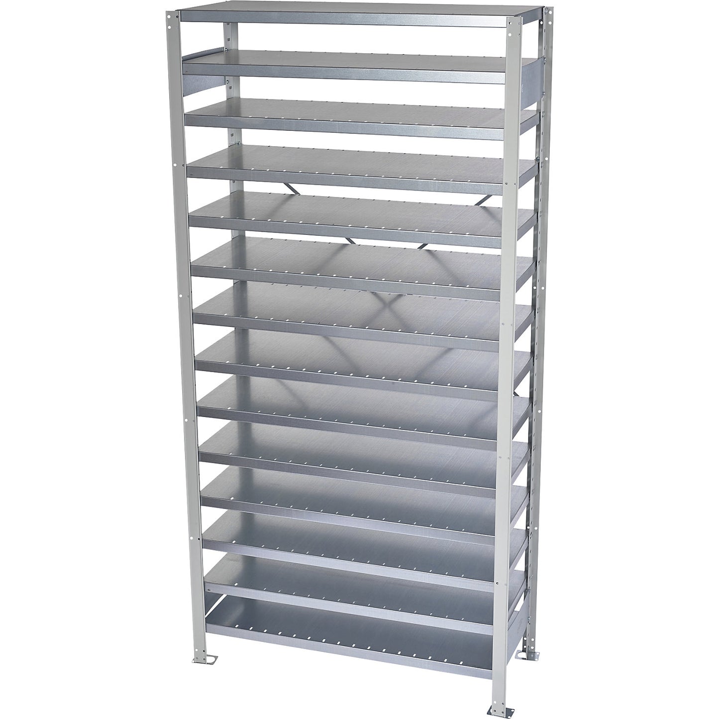 Boltless shelving unit for shelf bins, HxW 2100 x 1000 mm, basic shelf unit, depth 400 mm, without boxes, 14 shelves.