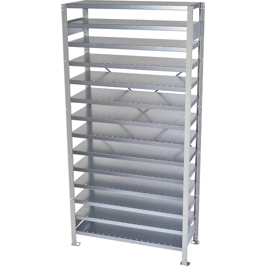 Boltless shelving unit for shelf bins, HxW 2100 x 1000 mm, basic shelf unit, depth 400 mm, without boxes, 14 shelves.