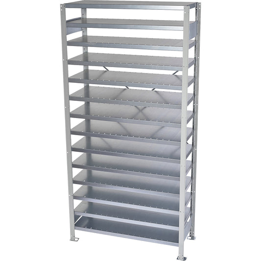Boltless shelving unit for shelf bins, HxW 2100 x 1000 mm, basic shelf unit, depth 500 mm, without bins.