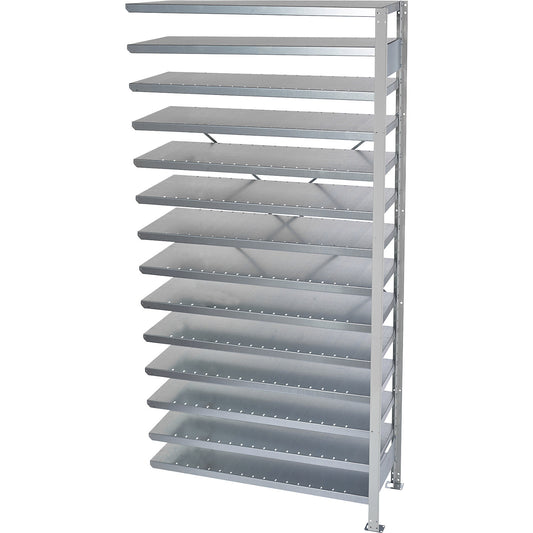 Boltless shelving unit for shelf bins, HxW 2100 x 1000 mm, extension shelf unit, depth 400 mm, without bins.