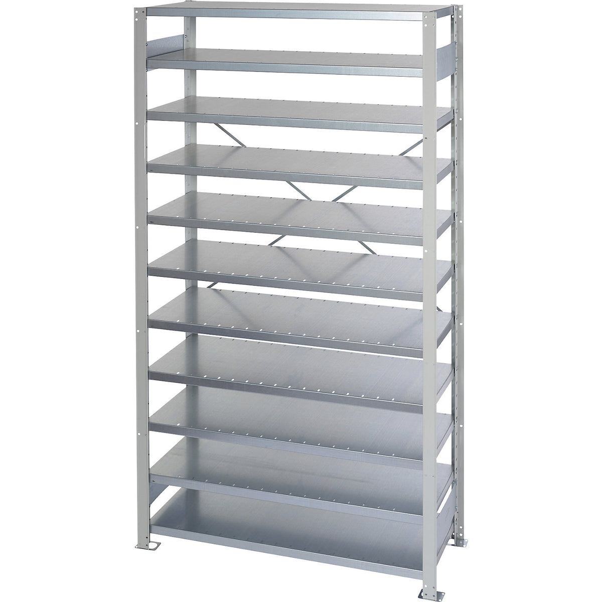 Boltless shelving unit for shelf bins, HxW 2100 x 1000 mm, basic shelf unit, depth 400 mm, without boxes, 11 shelves.