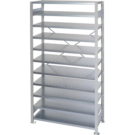 Boltless shelving unit for shelf bins, HxW 2100 x 1000 mm, basic shelf unit, depth 400 mm, without boxes, 11 shelves.