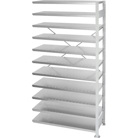Boltless shelving unit for shelf bins, HxW 2100 x 1000 mm, extension shelf unit, depth 400 mm, without bins.