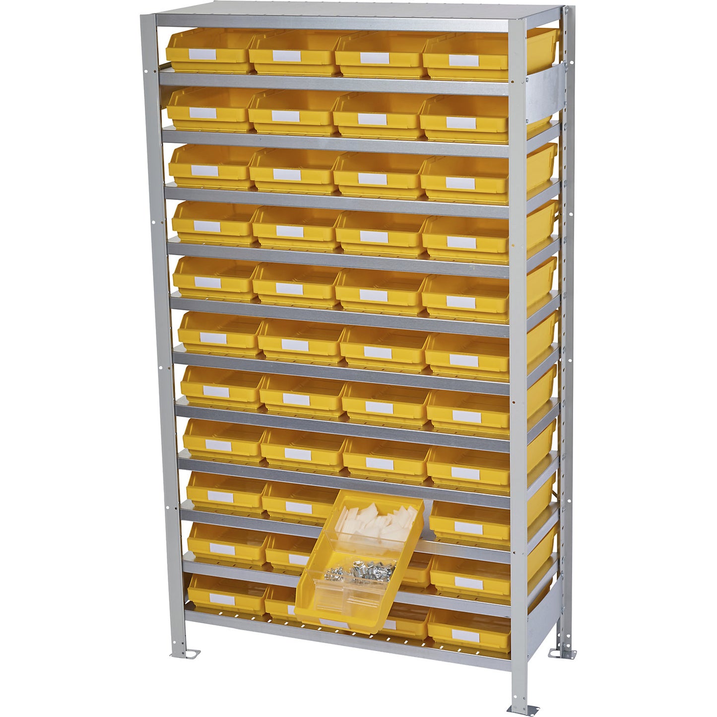 Boltless shelving unit with shelf bins, shelf unit height 1790 mm, basic shelf unit, depth 300 mm, 44 bins - yellow.