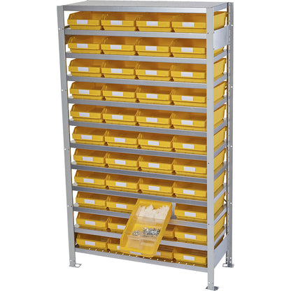 Boltless shelving unit with shelf bins, shelf unit height 1790 mm, basic shelf unit, depth 300 mm, 44 bins - yellow.