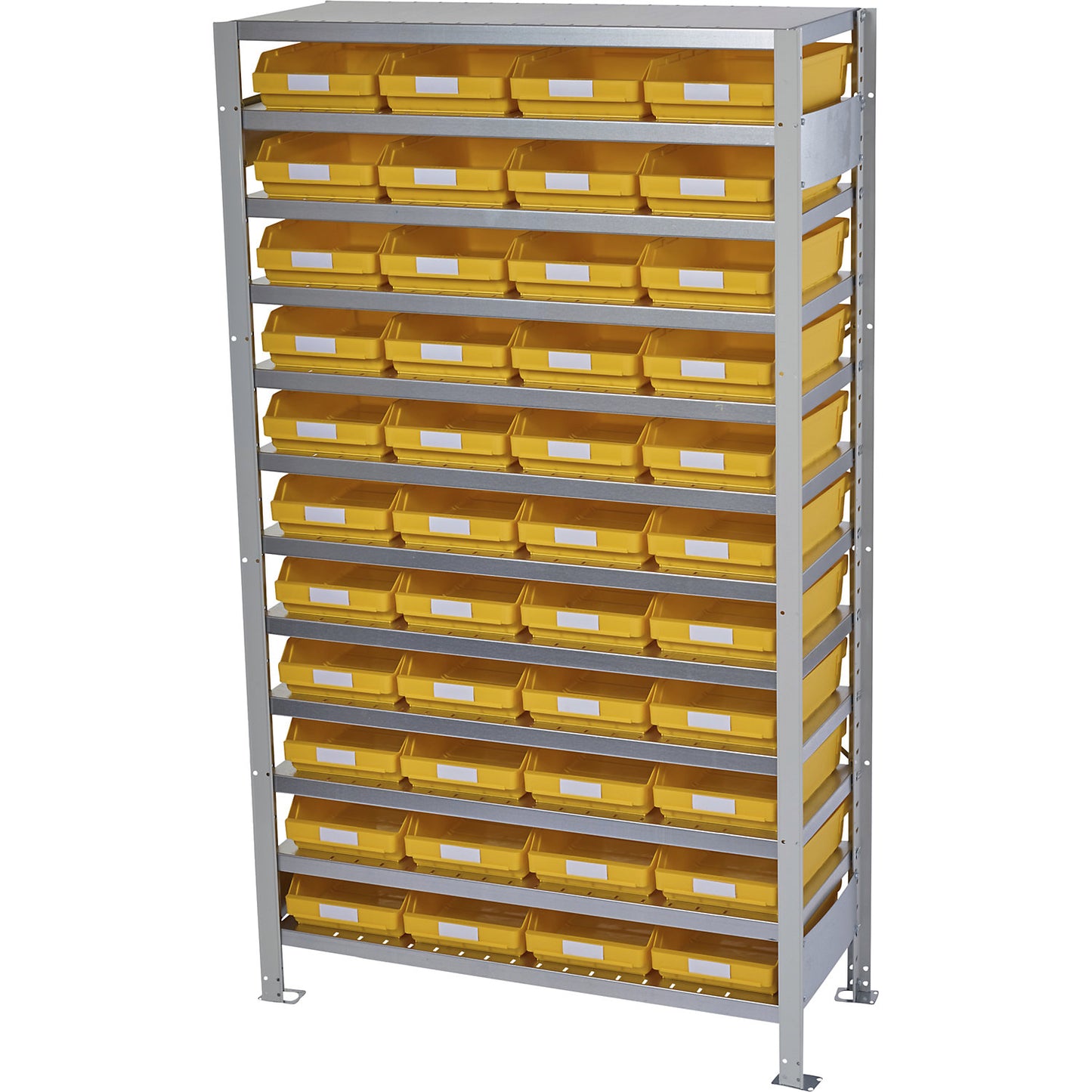 Boltless shelving unit with shelf bins, shelf unit height 1790 mm, basic shelf unit, depth 500 mm, 44 bins - yellow.