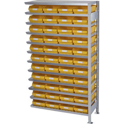 Boltless shelving unit with shelf bins, shelf unit height 1790 mm, extension shelf unit, depth 500 mm, 44 bins - yellow.