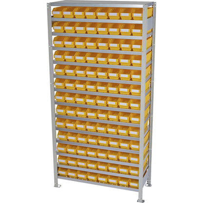 Boltless shelving unit with shelf bins, shelf height 2100 mm, basic shelf unit, depth 300 mm, 104 bins - yellow.