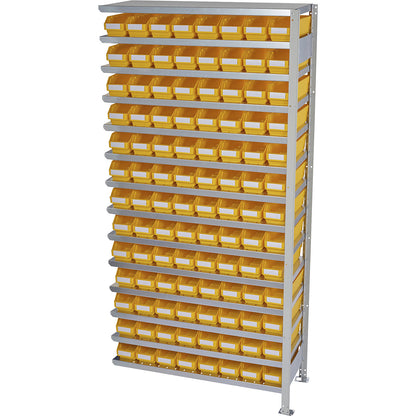 Boltless shelving unit with shelf bins, shelf height 2100 mm, extension shelf unit, depth 300 mm, 104 bins - yellow.