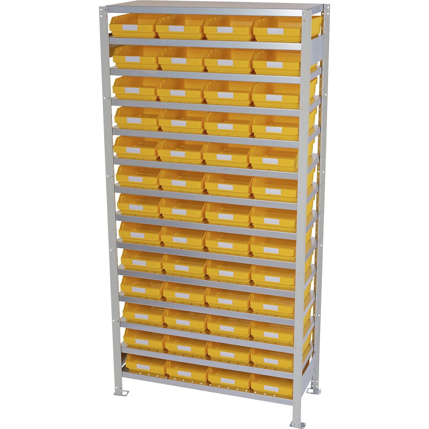 Boltless shelving unit with shelf bins, shelf height 2100 mm, basic shelf unit, depth 300 mm, 52 bins - yellow.