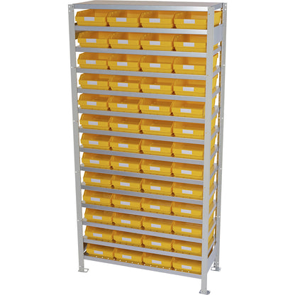 Boltless shelving unit with shelf bins, shelf height 2100 mm, basic shelf unit, depth 300 mm, 52 bins - yellow.