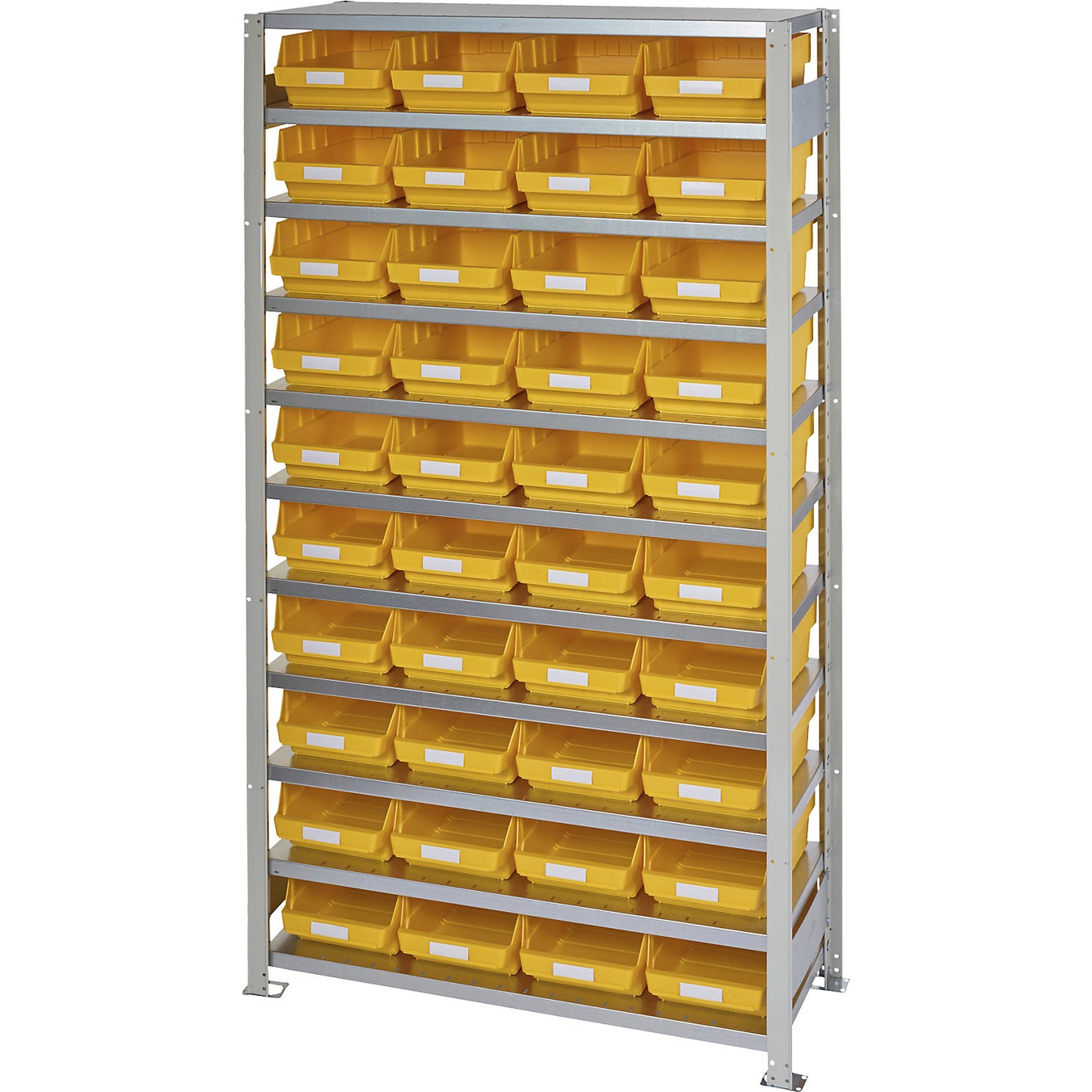 Boltless shelving unit with shelf bins, shelf height 2100 mm, basic shelf unit, depth 400 mm, 40 bins - yellow.