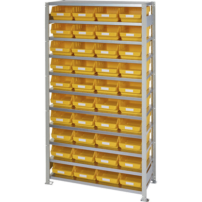 Boltless shelving unit with shelf bins, shelf height 2100 mm, basic shelf unit, depth 400 mm, 40 bins - yellow.