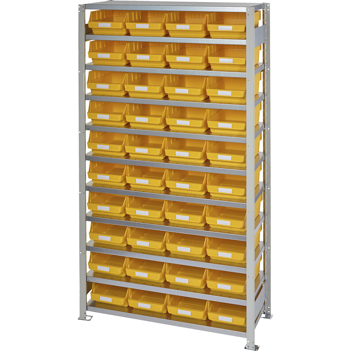 Boltless shelving unit with shelf bins, shelf height 2100 mm, basic shelf unit, depth 400 mm, 40 bins - yellow.