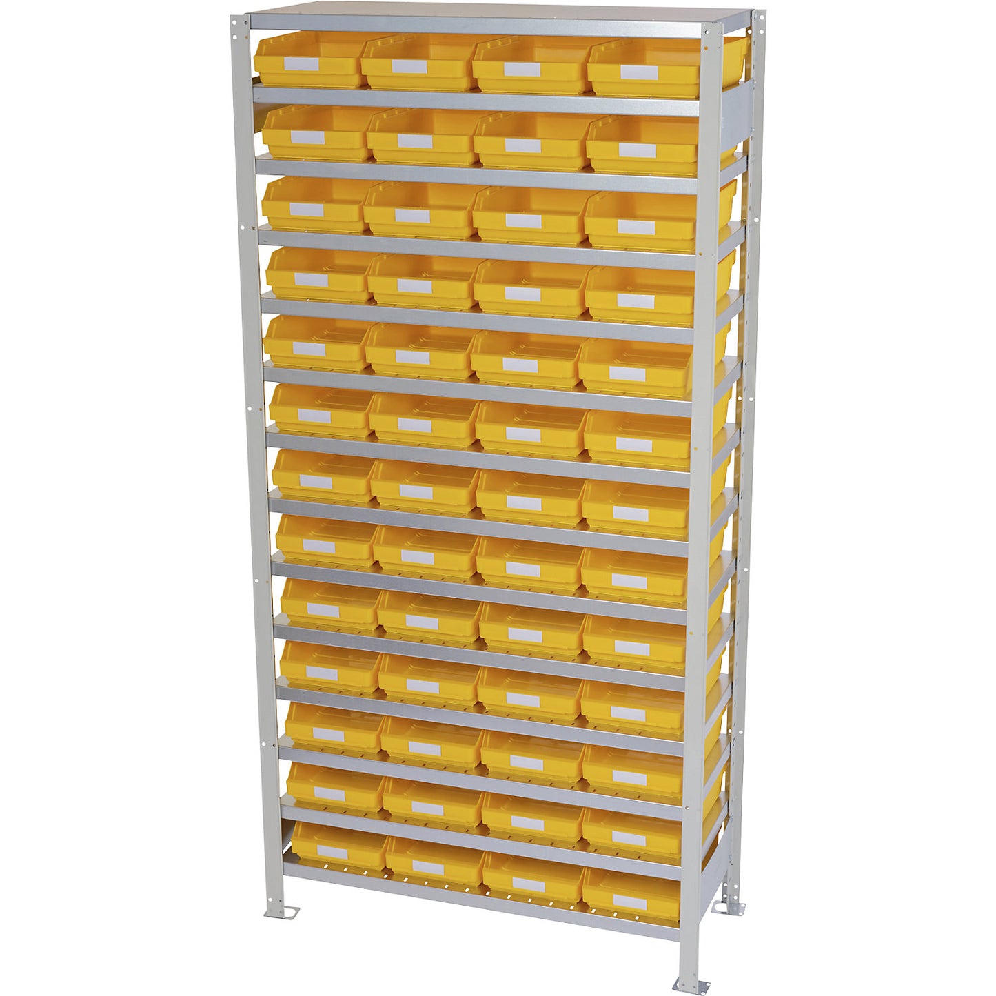 Boltless shelving unit with shelf bins, shelf height 2100 mm, basic shelf unit, depth 500 mm, 52 bins - yellow.