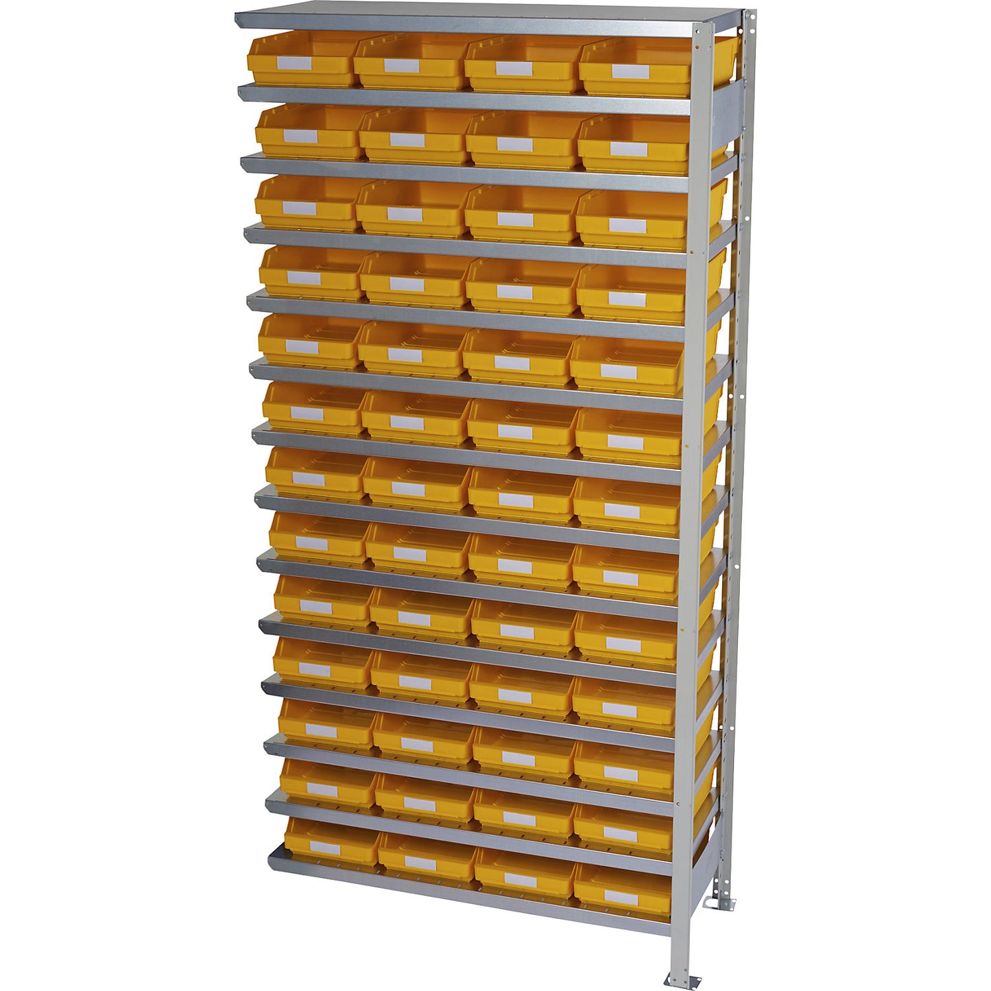 Boltless shelving unit with shelf bins, shelf height 2100 mm, extension shelf unit, depth 500 mm, 52 bins - yellow.